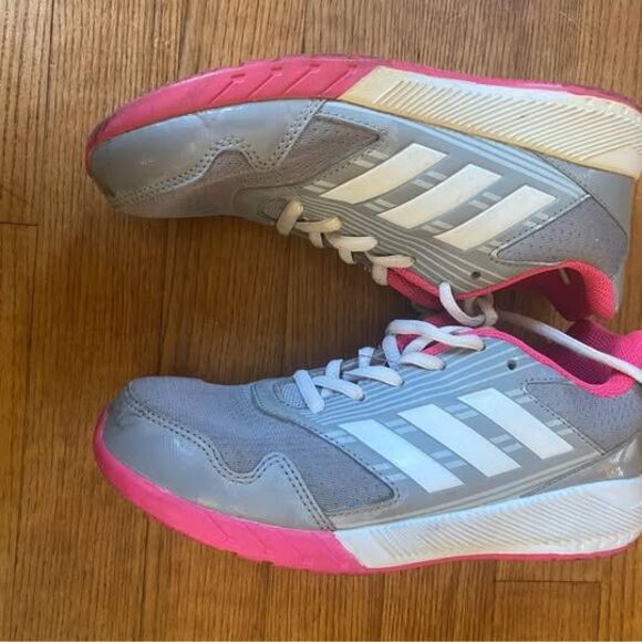 Kids girls adidas pink gray sneakers size 3 youth - some scuffs & dirt GUC - Picture 5 of 7